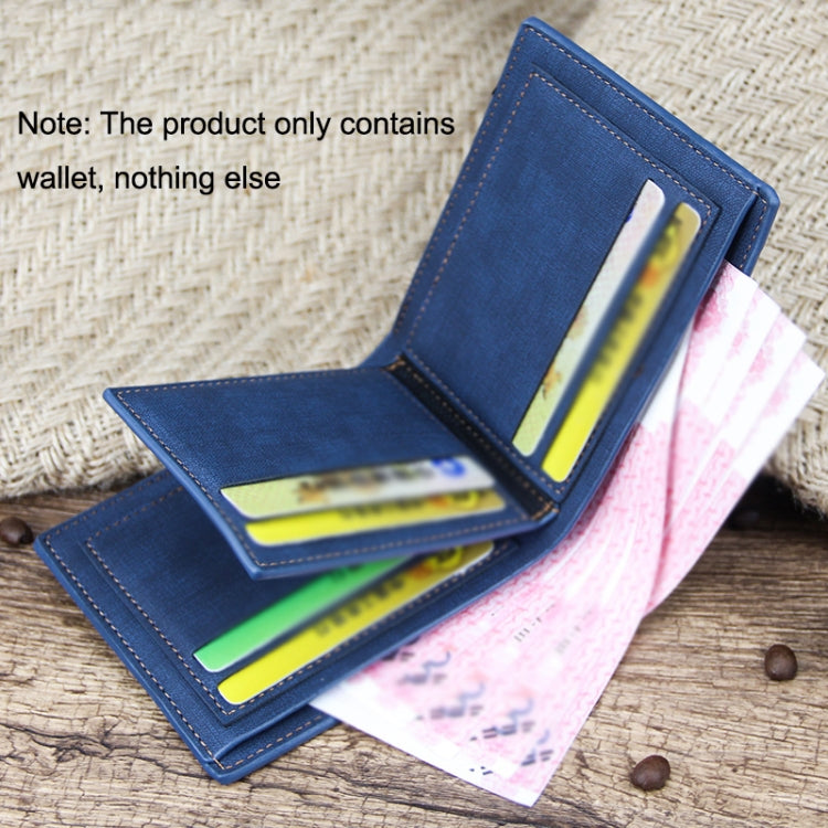 MenBense Frosted PU Short Large Capacity Fashion Retro Three Fold Bag Men Wallet, สีดำ, Navy, สีน้ำตาลเข้ม, Light-Light