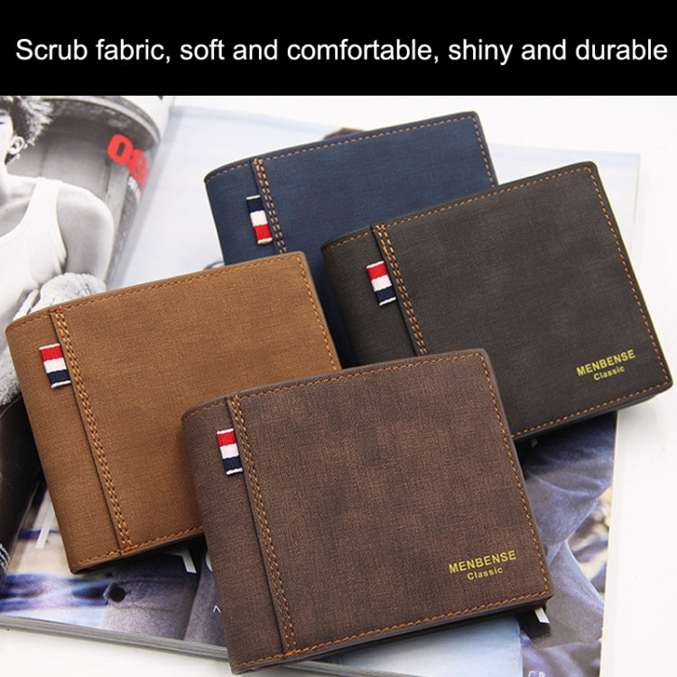 MenBense Frosted PU Short Large Capacity Fashion Retro Three Fold Bag Men Wallet, สีดำ, Navy, สีน้ำตาลเข้ม, Light-Light