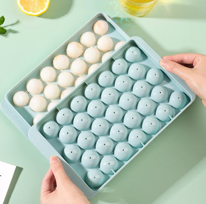 5 PCS 33 Grid Round Ice Hockey Mould with Lid Ice Box Small Marble Ice Tray, Small Blue