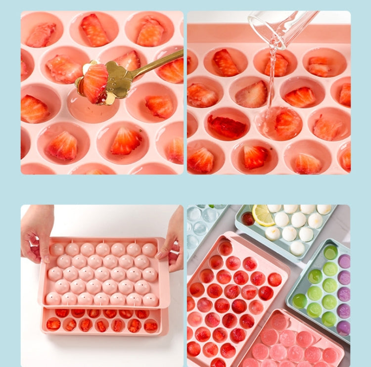 5 PCS 33 Grid Round Ice Hockey Mould with Lid Ice Box Small Marble Ice Tray, Small Blue