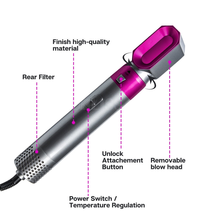 หวีลมร้อน 5-in-1 ไดร์เป่าผมอเนกประสงค์ยืดผมตรงอัตโนมัติ, Silver+Rose Red(EU Plug), Silver+Rose Red(US Plug), Silver+Rose Red(UK Plug), Black(EU Plug), Black(US Plug)