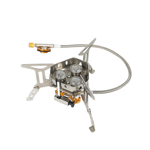 เตาสามหัวแบบพกพากลางแจ้งแคมป์ปิ้ง Windproof Stove
