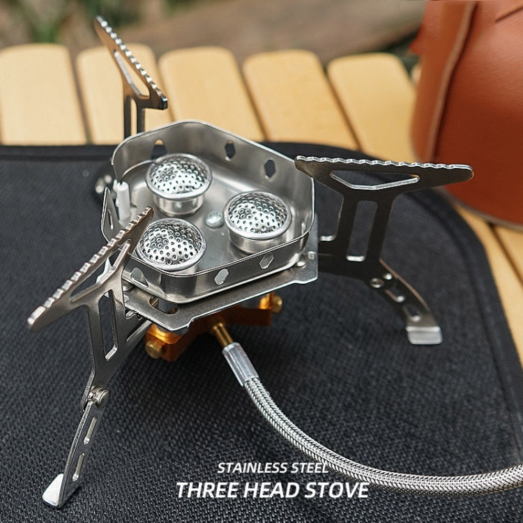 เตาสามหัวแบบพกพากลางแจ้งแคมป์ปิ้ง Windproof Stove