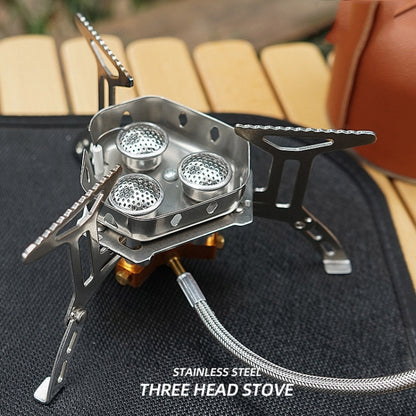 เตาสามหัวแบบพกพากลางแจ้งแคมป์ปิ้ง Windproof Stove