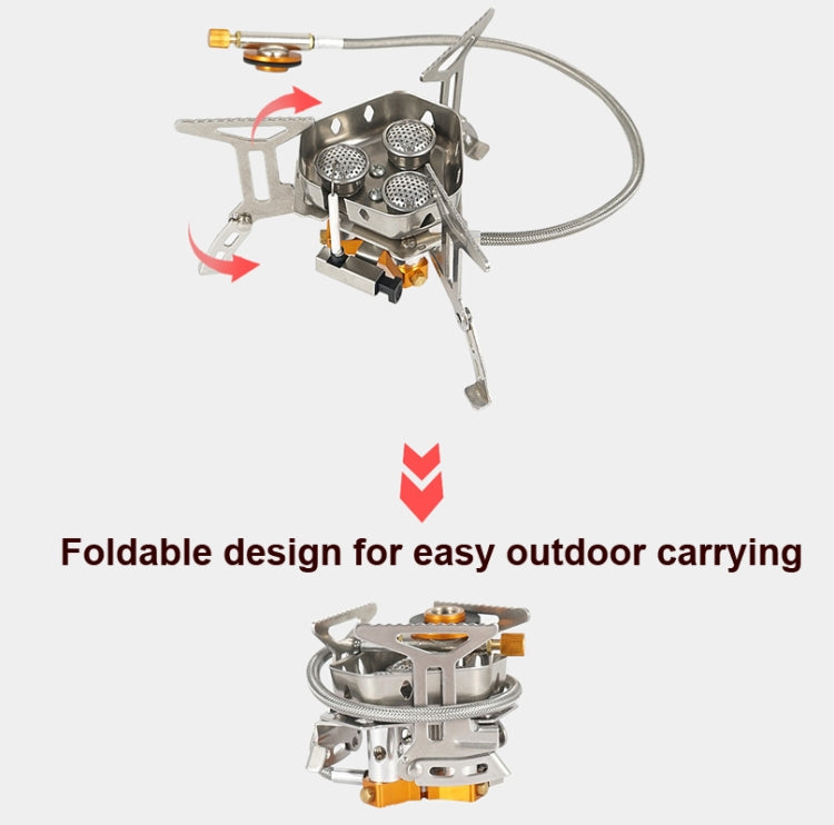 เตาสามหัวแบบพกพากลางแจ้งแคมป์ปิ้ง Windproof Stove