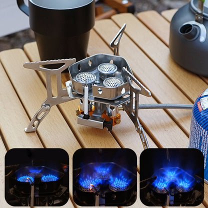 เตาสามหัวแบบพกพากลางแจ้งแคมป์ปิ้ง Windproof Stove