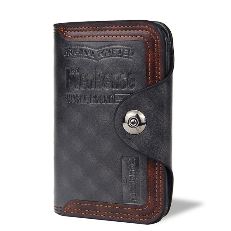 Menbense Short Fashion Leisure Magnetic Buckle 3 Fold Male Wallet, สีดำ, สีน้ำตาลเข้ม