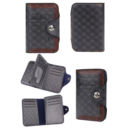 Menbense Short Fashion Leisure Magnetic Buckle 3 Fold Male Wallet, สีดำ, สีน้ำตาลเข้ม