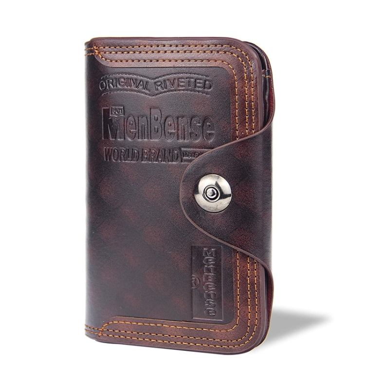 Menbense Short Fashion Leisure Magnetic Buckle 3 Fold Male Wallet, สีดำ, สีน้ำตาลเข้ม