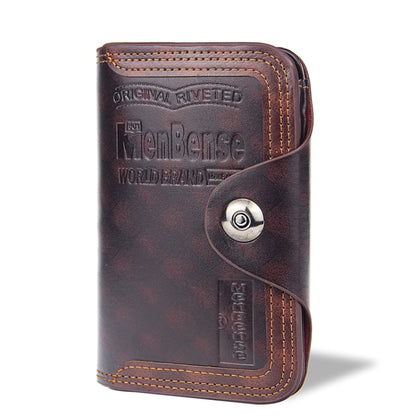Menbense Short Fashion Leisure Magnetic Buckle 3 Fold Male Wallet, สีดำ, สีน้ำตาลเข้ม