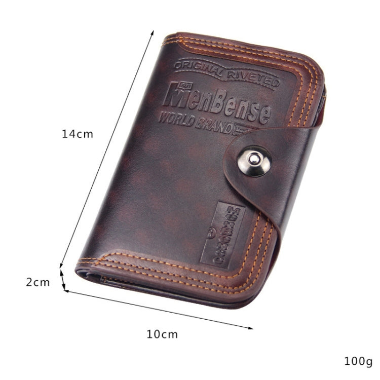 Menbense Short Fashion Leisure Magnetic Buckle 3 Fold Male Wallet, สีดำ, สีน้ำตาลเข้ม