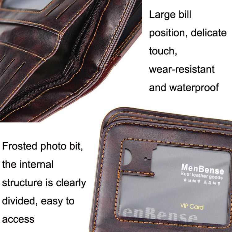 Menbense Short Fashion Leisure Magnetic Buckle 3 Fold Male Wallet, สีดำ, สีน้ำตาลเข้ม
