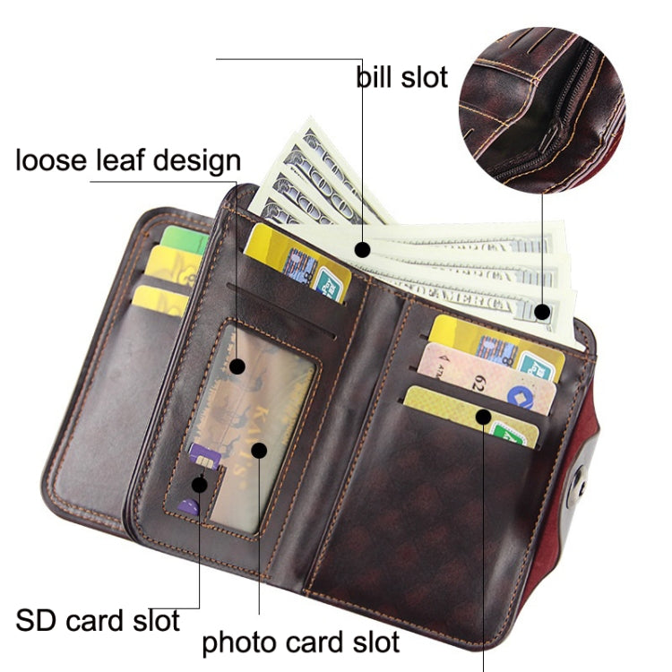 Menbense Short Fashion Leisure Magnetic Buckle 3 Fold Male Wallet, สีดำ, สีน้ำตาลเข้ม