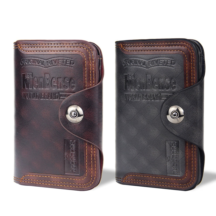 Menbense Short Fashion Leisure Magnetic Buckle 3 Fold Male Wallet, สีดำ, สีน้ำตาลเข้ม