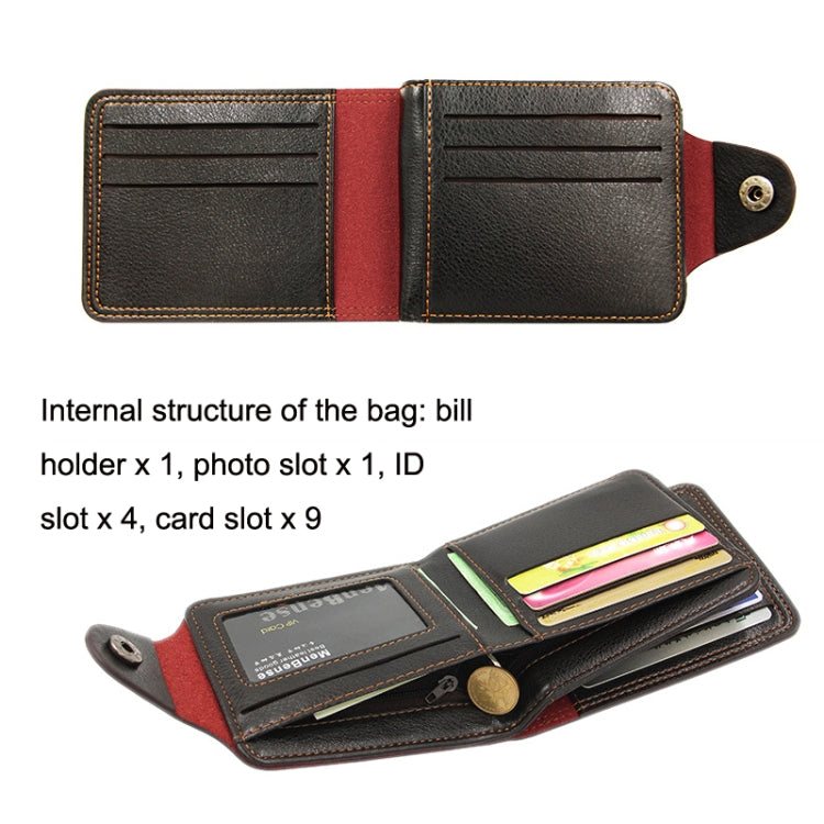 MenBense Men Multi-Card 2 Fold Short Wallet กระเป๋าใส่บัตร, สีดำ, สีน้ำตาล
