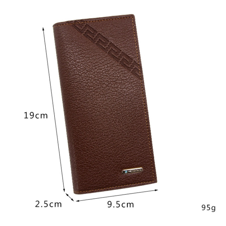 MenBense Long Fashion Embossed Magnetic Buckle Multi-Card Slot Men Wallet, สีดำ, สีน้ำตาลอ่อน, Deep Brown