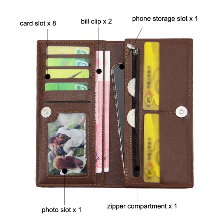 MenBense Long Fashion Embossed Magnetic Buckle Multi-Card Slot Men Wallet, สีดำ, สีน้ำตาลอ่อน, Deep Brown