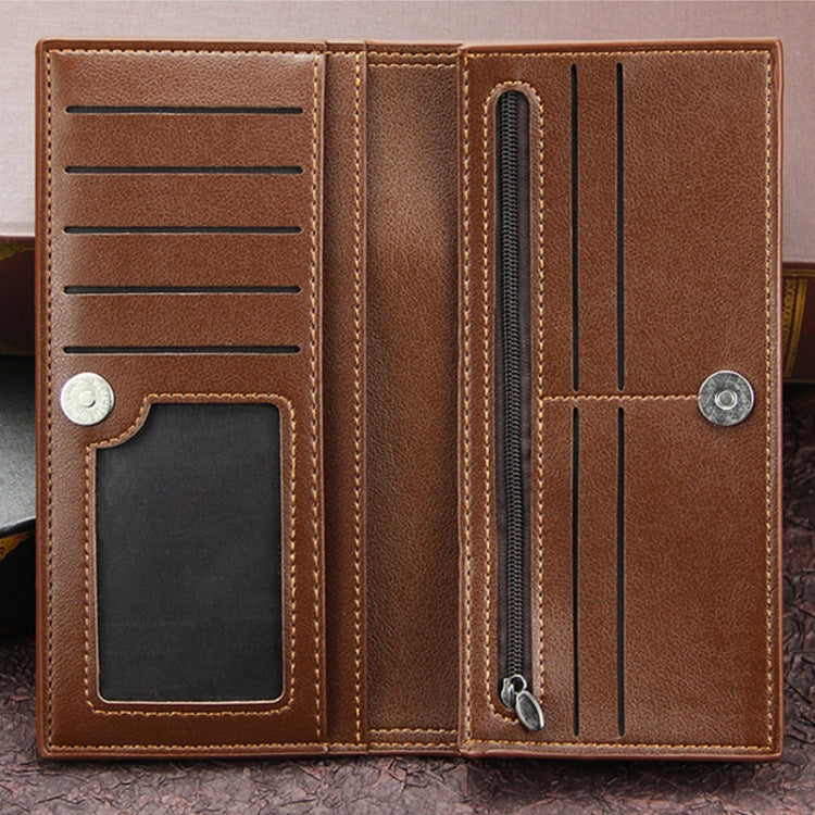 MenBense Long Fashion Embossed Magnetic Buckle Multi-Card Slot Men Wallet, สีดำ, สีน้ำตาลอ่อน, Deep Brown