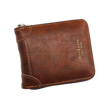 Menbense Casual Fashion ความจุขนาดใหญ่ Multi-Card Retro Zipper Wallet, สีดำ, สีน้ำตาลเข้ม, สีน้ำตาลอ่อน