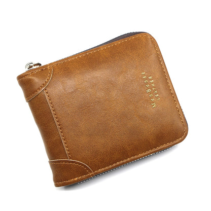 Menbense Casual Fashion ความจุขนาดใหญ่ Multi-Card Retro Zipper Wallet, สีดำ, สีน้ำตาลเข้ม, สีน้ำตาลอ่อน