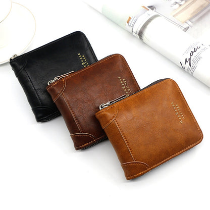 Menbense Casual Fashion ความจุขนาดใหญ่ Multi-Card Retro Zipper Wallet, สีดำ, สีน้ำตาลเข้ม, สีน้ำตาลอ่อน