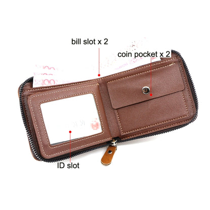 Menbense Casual Fashion ความจุขนาดใหญ่ Multi-Card Retro Zipper Wallet, สีดำ, สีน้ำตาลเข้ม, สีน้ำตาลอ่อน