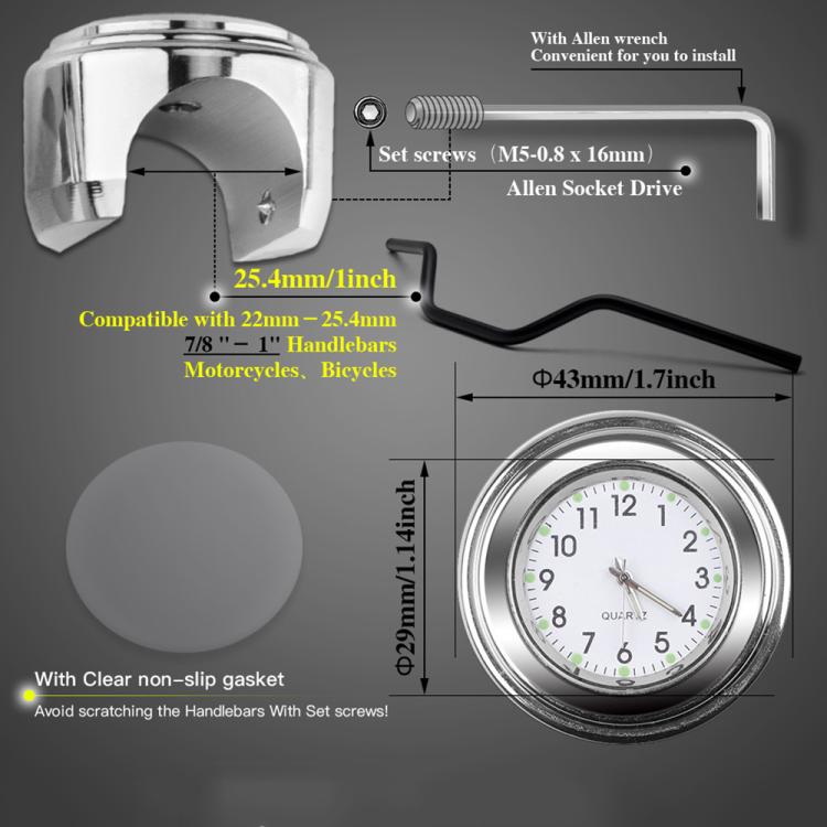 นาฬิกามือจับรถจักรยานยนต์ชุบอลูมิเนียมอัลลอยด์, Clock Silver Shell Black Background, Clock Silver Shell White Background, Clock Black Shell White Background, Clock Black Shell Black Background