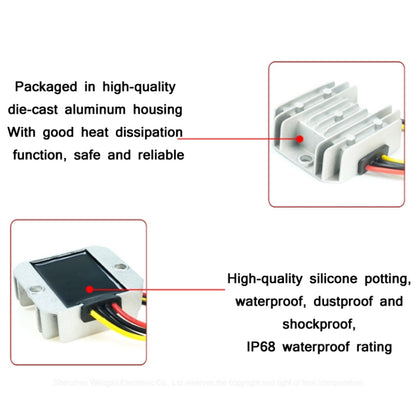 72W 12V ถึง 24V 3A เครื่องควบคุมแรงดันไฟฟ้ารถยนต์กันน้ำ, 72W 12V To 24V