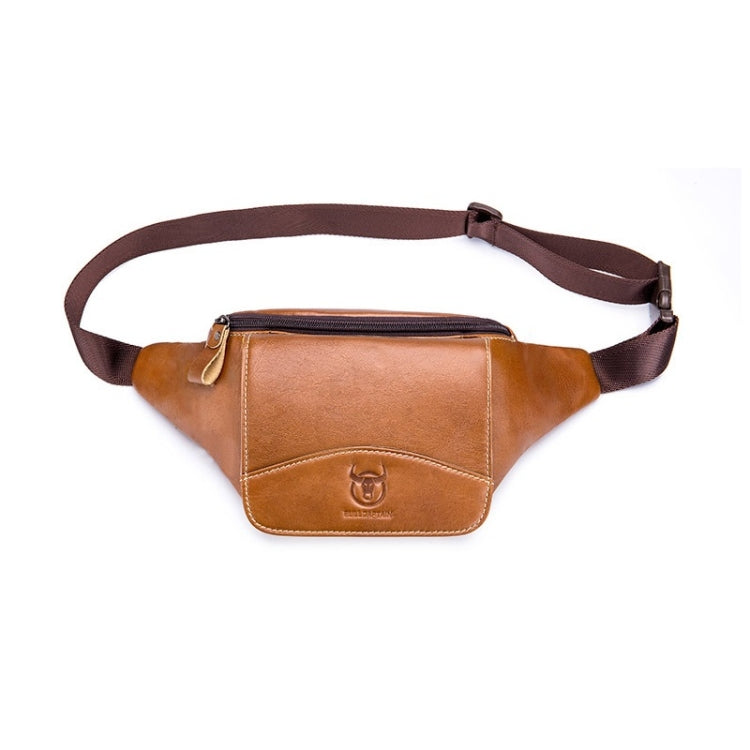 BULL CAPTAIN กระเป๋าคาดเอวหนังวัวความจุขนาดใหญ่สำหรับผู้ชาย, สีดำ, Yellow Brown