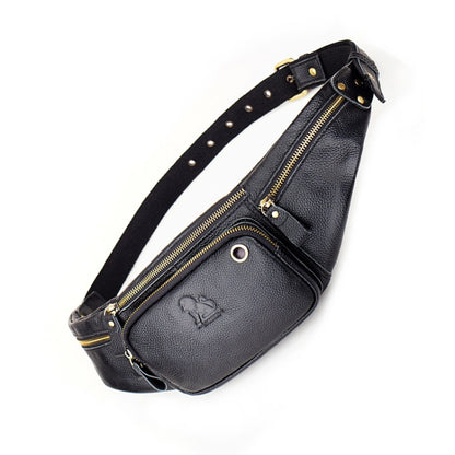LAOSHIZI Vintage Leather Waist Bag Shoulder Crossbody Bag กระเป๋าสะพายคาดหน้าอกสำหรับผู้ชาย, สีดำ, สีน้ำตาล