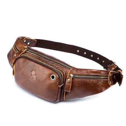 LAOSHIZI Vintage Leather Waist Bag Shoulder Crossbody Bag กระเป๋าสะพายคาดหน้าอกสำหรับผู้ชาย, สีดำ, สีน้ำตาล