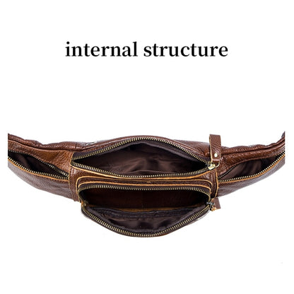 LAOSHIZI Vintage Leather Waist Bag Shoulder Crossbody Bag กระเป๋าสะพายคาดหน้าอกสำหรับผู้ชาย, สีดำ, สีน้ำตาล