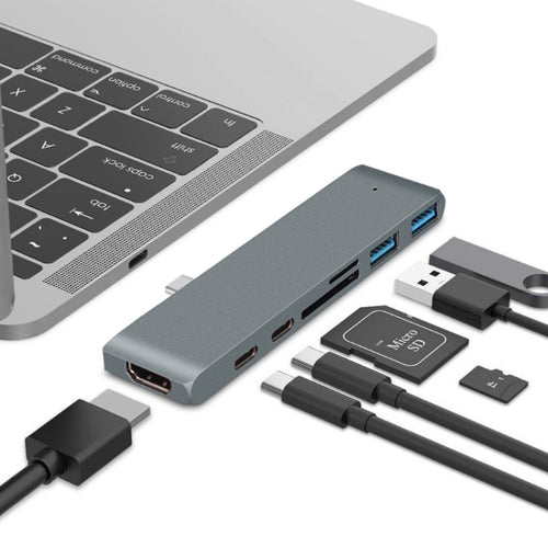 TYPE-C ถึง 4K HDMI HUB Docking Station เครื่องอ่านการ์ด TF/SD สำหรับ MacBook Pro, สีเทา, สีเงิน