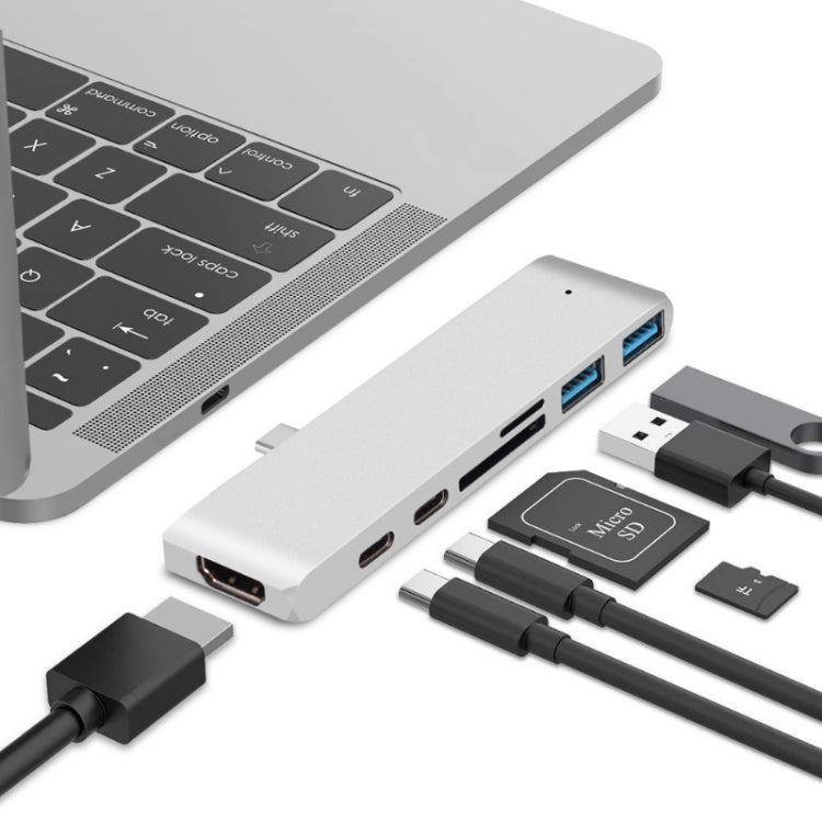 TYPE-C ถึง 4K HDMI HUB Docking Station เครื่องอ่านการ์ด TF/SD สำหรับ MacBook Pro, สีเทา, สีเงิน