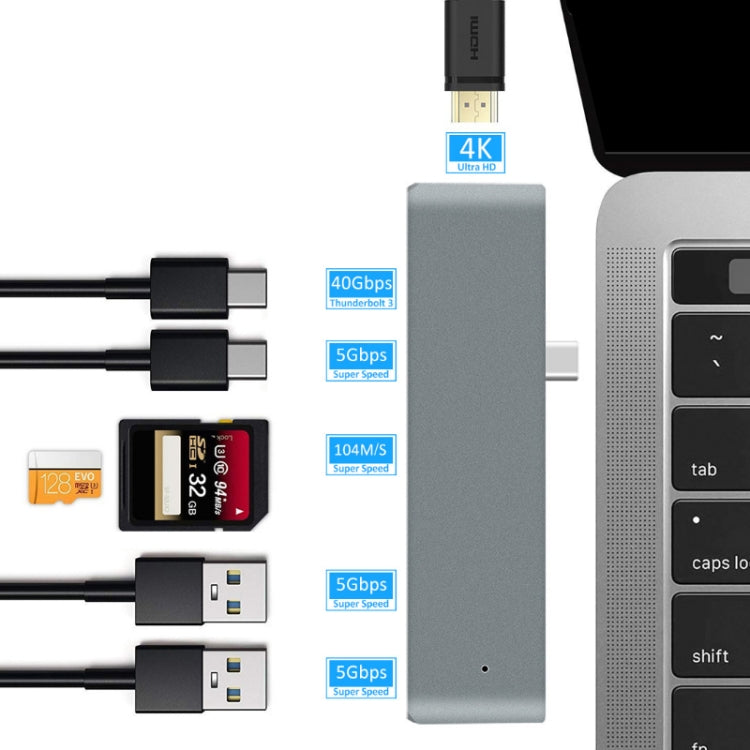 TYPE-C ถึง 4K HDMI HUB Docking Station เครื่องอ่านการ์ด TF/SD สำหรับ MacBook Pro, สีเทา, สีเงิน