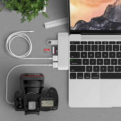 TYPE-C ถึง 4K HDMI HUB Docking Station เครื่องอ่านการ์ด TF/SD สำหรับ MacBook Pro, สีเทา, สีเงิน