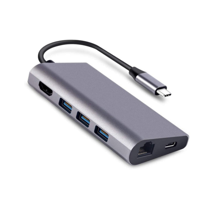 8 in 1 Type-c ถึง HDMI+RJ45 พอร์ตเครือข่าย+3USB3.0+PD Docking Station
