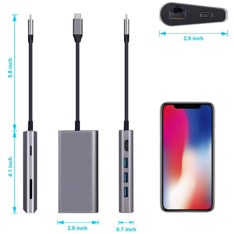 8 in 1 Type-c ถึง HDMI+RJ45 พอร์ตเครือข่าย+3USB3.0+PD Docking Station