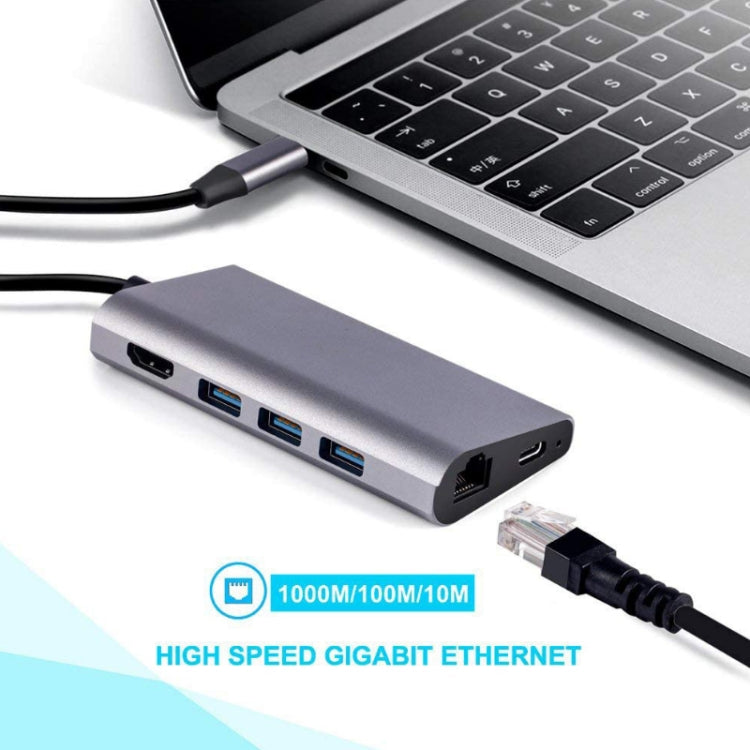 8 in 1 Type-c ถึง HDMI+RJ45 พอร์ตเครือข่าย+3USB3.0+PD Docking Station