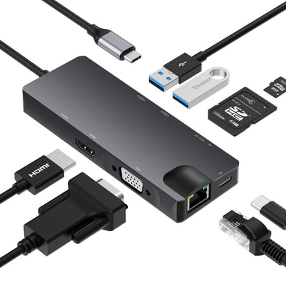 8 ใน 1 Type-C ถึง HDMI+VAG Gigabit RJ45+USB3.0 Docking Station