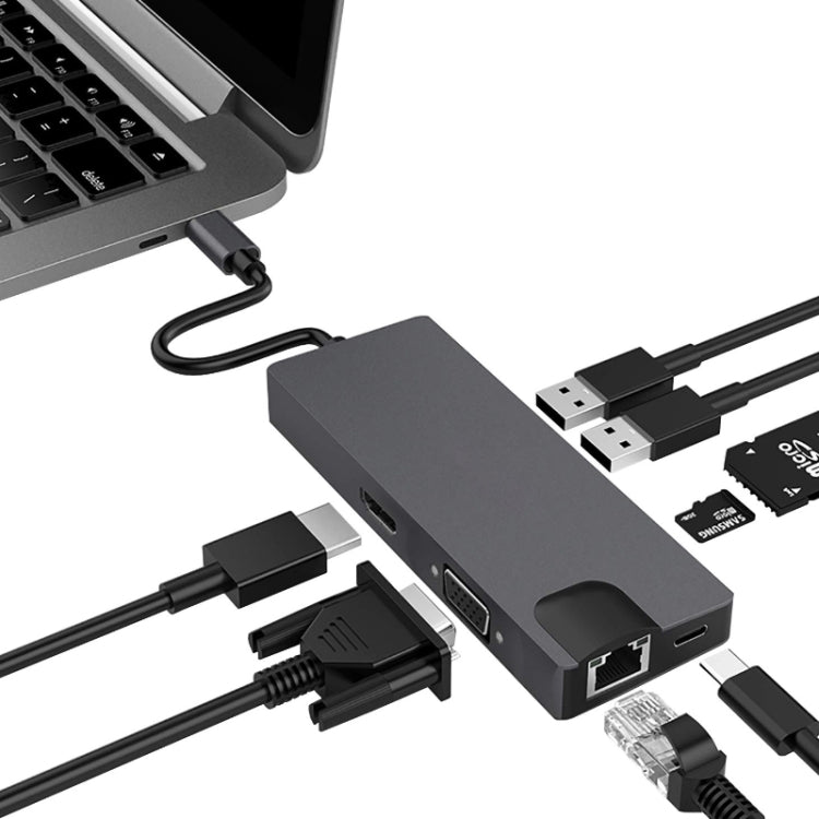 8 ใน 1 Type-C ถึง HDMI+VAG Gigabit RJ45+USB3.0 Docking Station