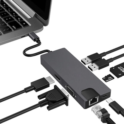 8 ใน 1 Type-C ถึง HDMI+VAG Gigabit RJ45+USB3.0 Docking Station