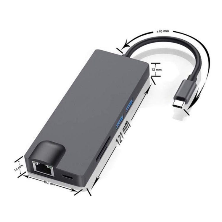 8 ใน 1 Type-C ถึง HDMI+VAG Gigabit RJ45+USB3.0 Docking Station