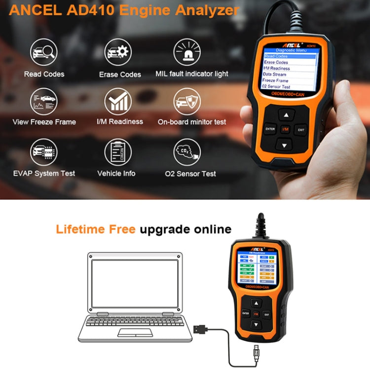 ANCEL AD410 OBD2 เครื่องสแกนวินิจฉัยอัตโนมัติในรถยนต์สากล, ANCEL AD410