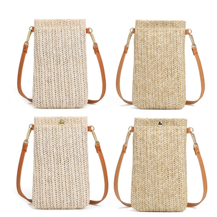 Summer Beach Bag Women One Shoulder Mobile Phone Bag Straw Coin Purse, Beige, Cream, Beige Magnetic Buckle, Cream Magnetic Buckle