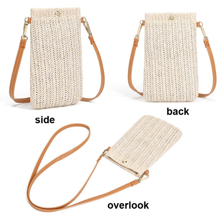 Summer Beach Bag Women One Shoulder Mobile Phone Bag Straw Coin Purse, Beige, Cream, Beige Magnetic Buckle, Cream Magnetic Buckle