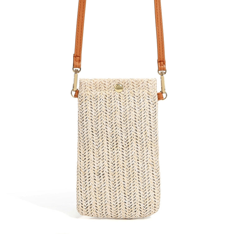 Summer Beach Bag Women One Shoulder Mobile Phone Bag Straw Coin Purse, Beige, Cream, Beige Magnetic Buckle, Cream Magnetic Buckle
