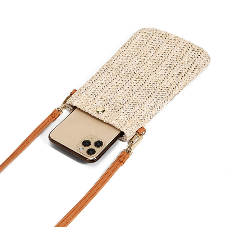 Summer Beach Bag Women One Shoulder Mobile Phone Bag Straw Coin Purse, Beige, Cream, Beige Magnetic Buckle, Cream Magnetic Buckle
