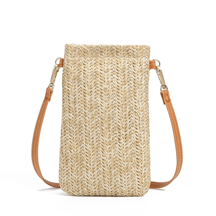 Summer Beach Bag Women One Shoulder Mobile Phone Bag Straw Coin Purse, Beige, Cream, Beige Magnetic Buckle, Cream Magnetic Buckle