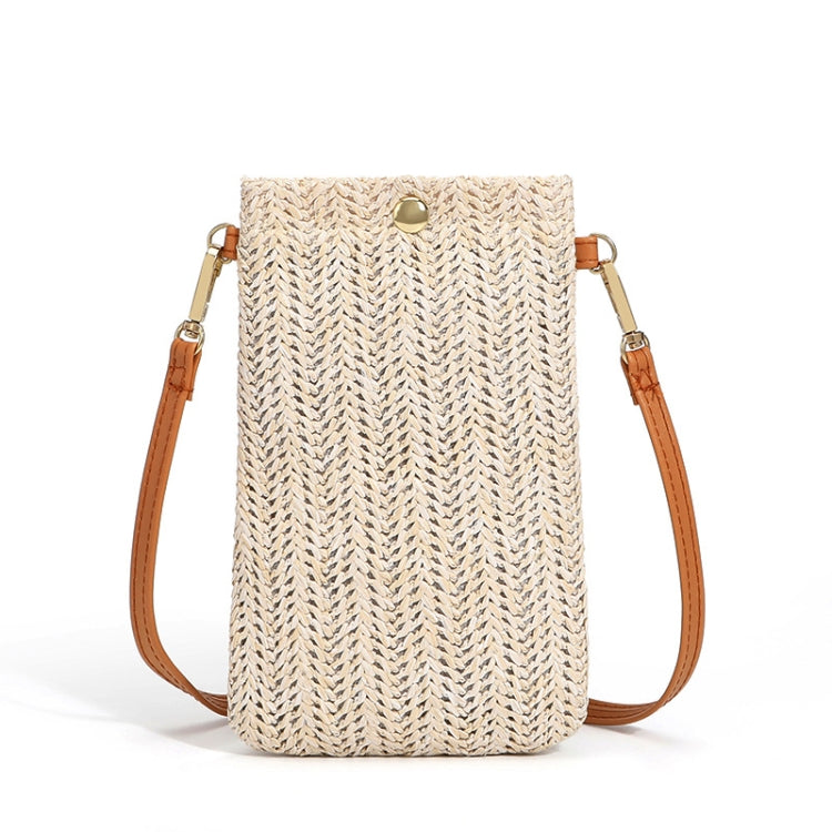 Summer Beach Bag Women One Shoulder Mobile Phone Bag Straw Coin Purse, Beige, Cream, Beige Magnetic Buckle, Cream Magnetic Buckle